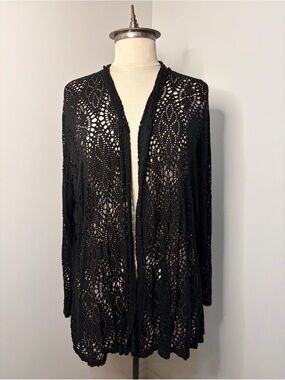 BEYOND CAPRI Black Openwork Knit Cardigan Sweater ONE SIZE